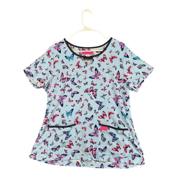 Betsey Johnson Tops - Betsey Johnson Light Blue Butterfly Print Short Sleeve Top